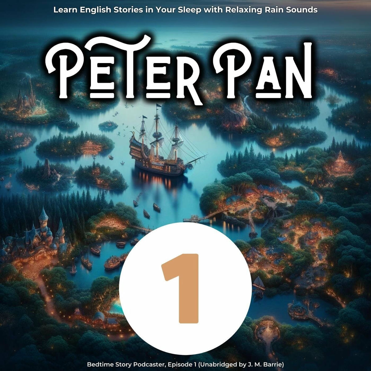 Album cover of Learn English Stories in Your Sleep with Relaxing Rain Sounds: Peter Pan, Episode 1 (Unabridged)