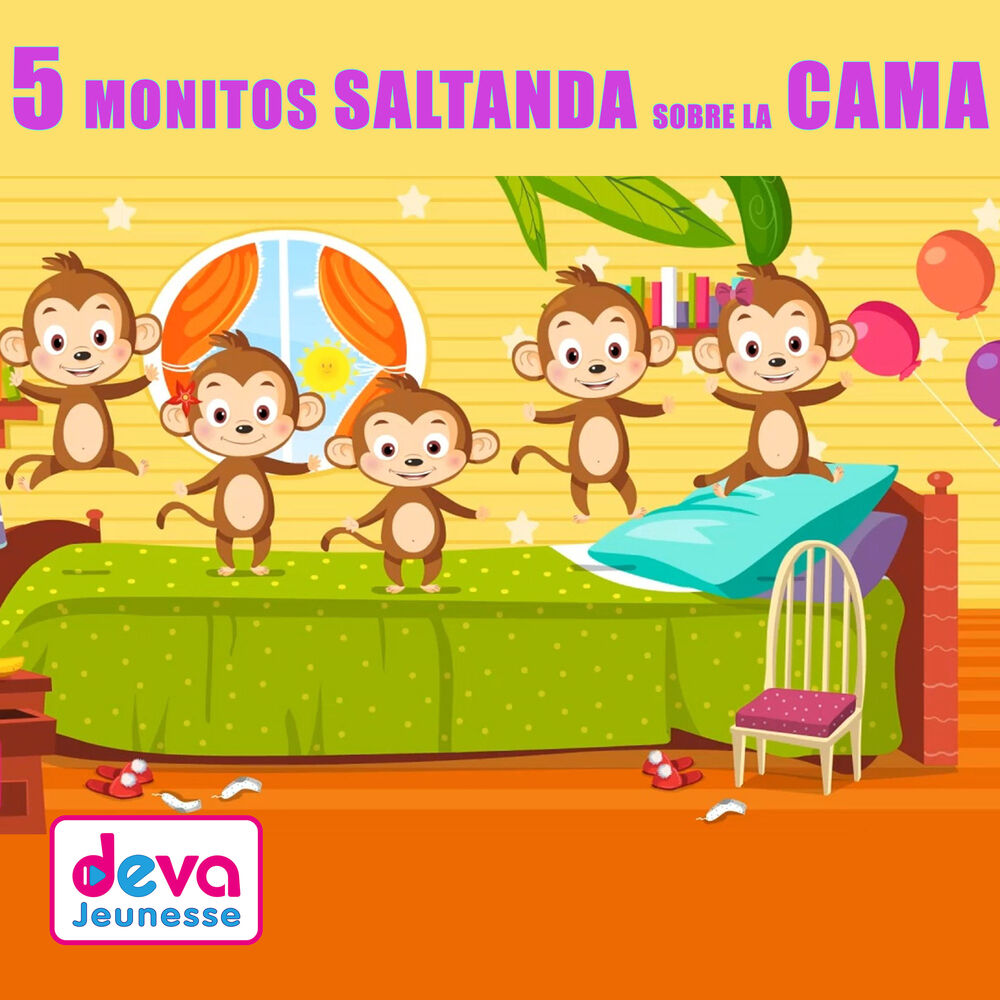 Picture of Cincos monitos saltanda sobre la cama