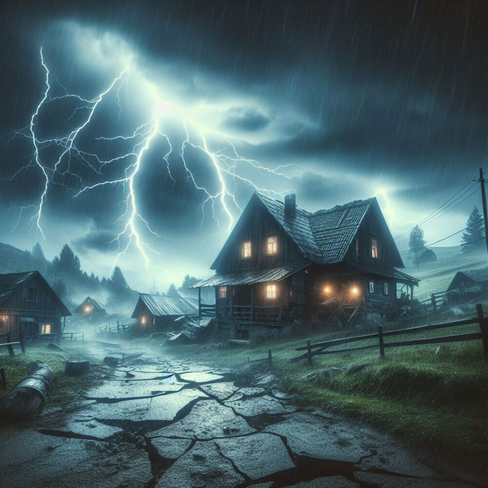 Picture of Heavy Rain Accompanied by Wind and Lightning in Village Life