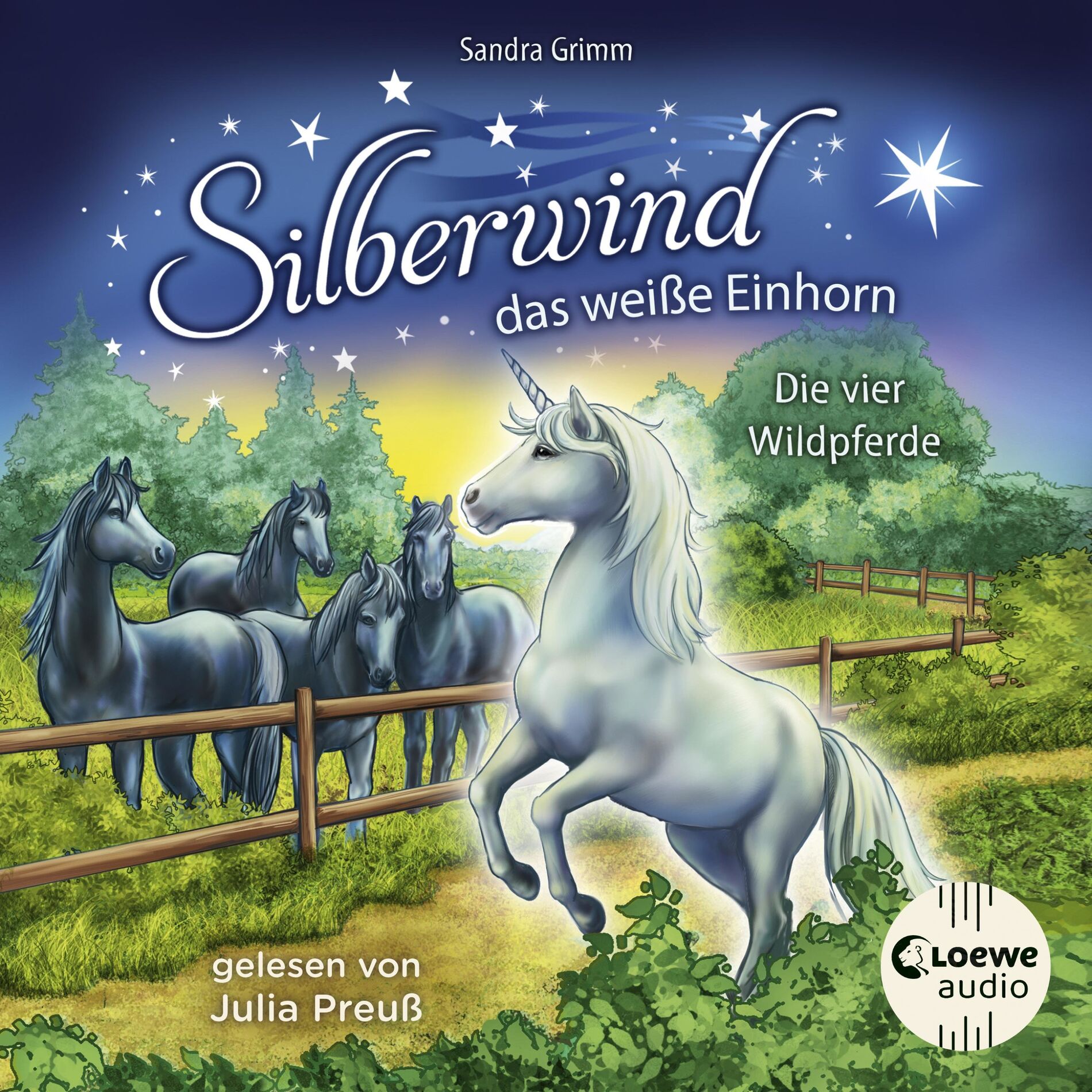 Album cover of Silberwind, das weiße Einhorn (Band 3) - Die vier Wildpferde (Begleite das Einhorn Silberwind auf seinen Abenteuern)