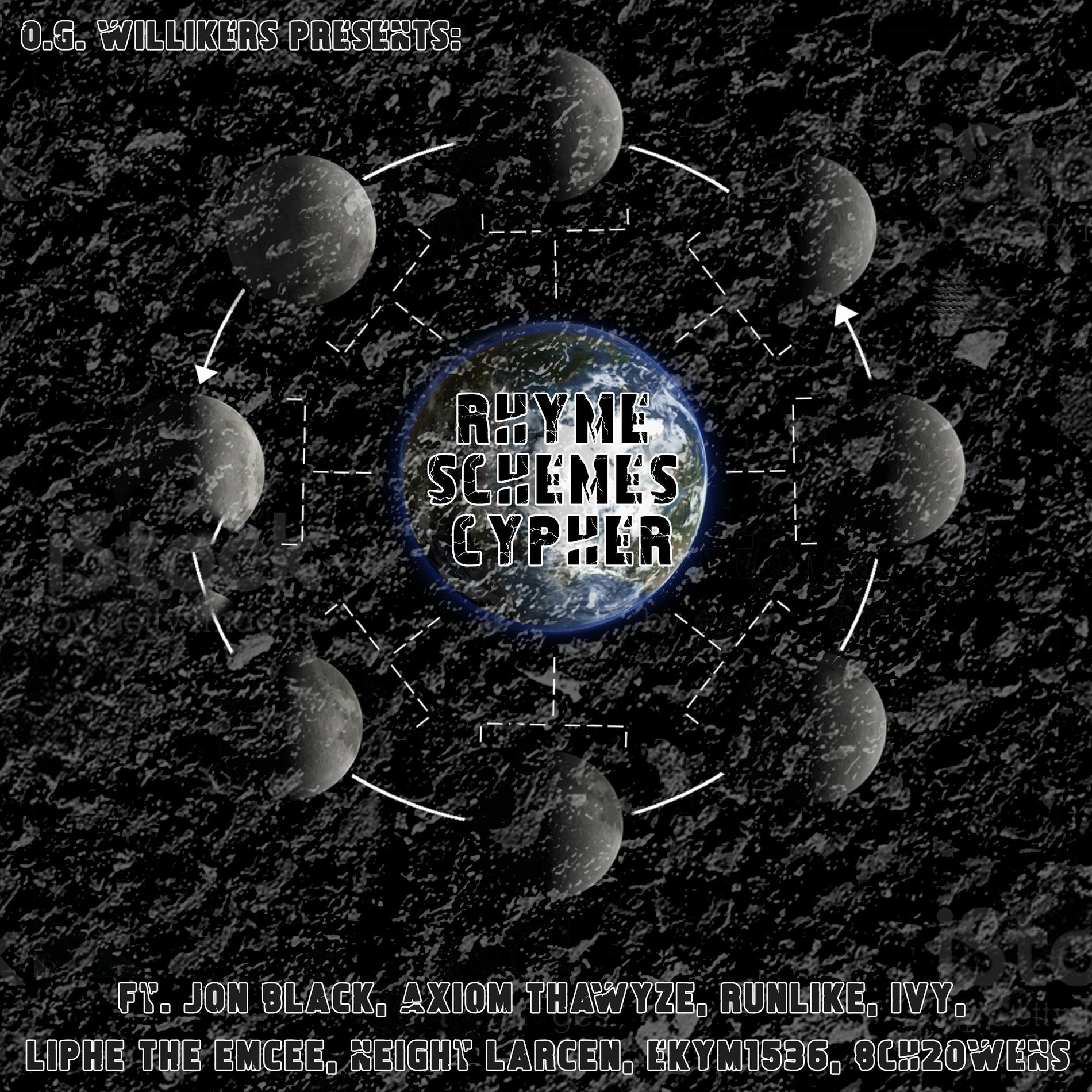 Album cover of Rhyme Schemes Cypher (feat. Jon black, Axiom ThaWyze, Runlike, Ivy, Liphe The Emcee, Neight Larcen, Ekym1536 & 8ch2owens)