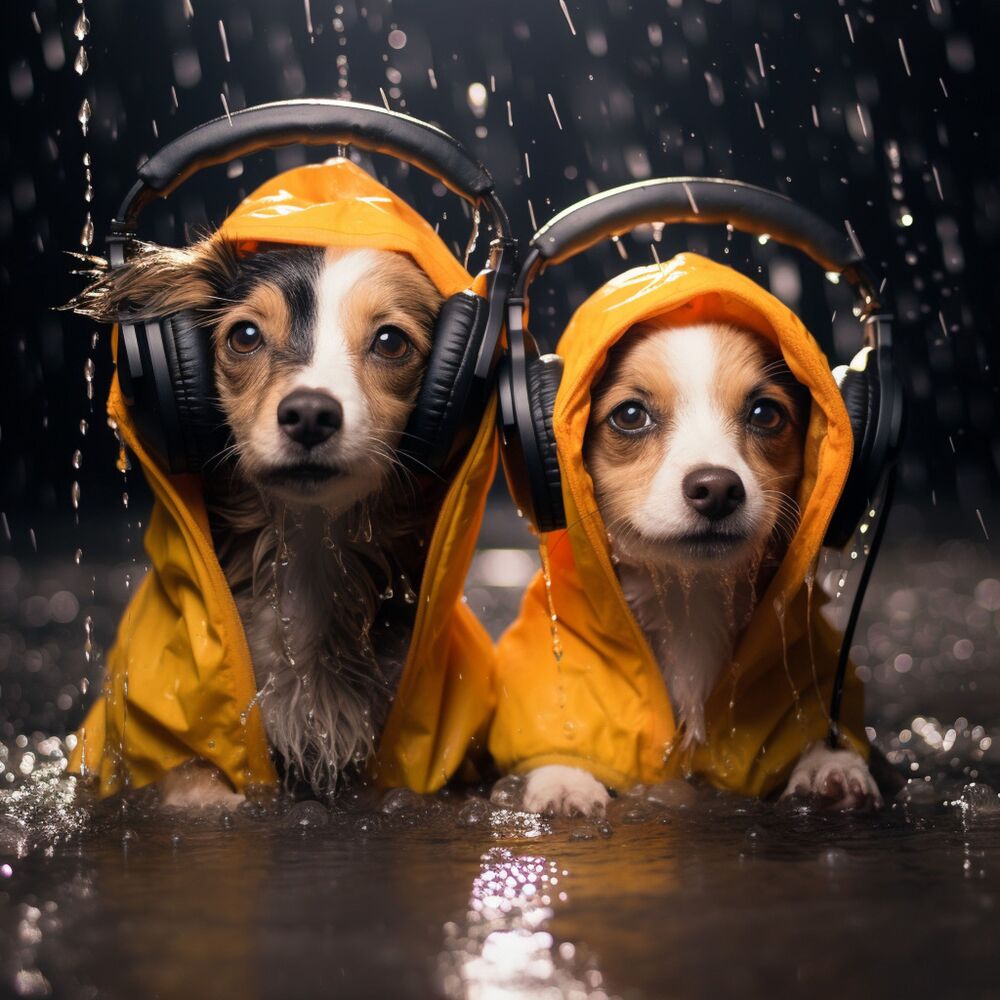 Picture of Dogs Rain: Cheerful Puddle Harmony