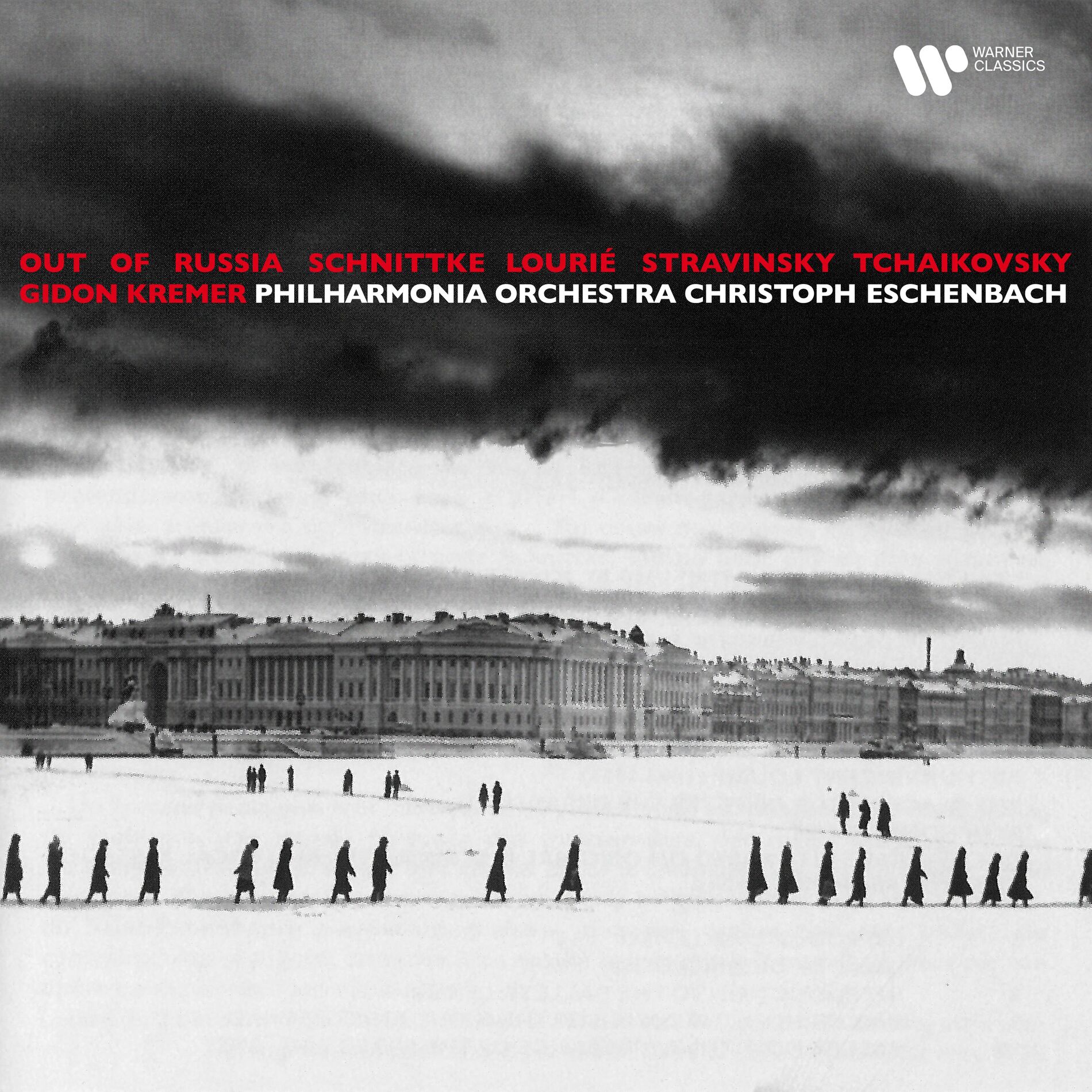 Album cover of Out of Russia. Music by Schnittke, Lourié, Stravinsky & Tchaikovsky
