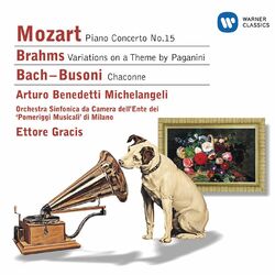 Cover of Mozart: Piano Concerto No. 15 - Brahms: Variations on a Theme of Paganini & Bach, Busoni: Chaconne