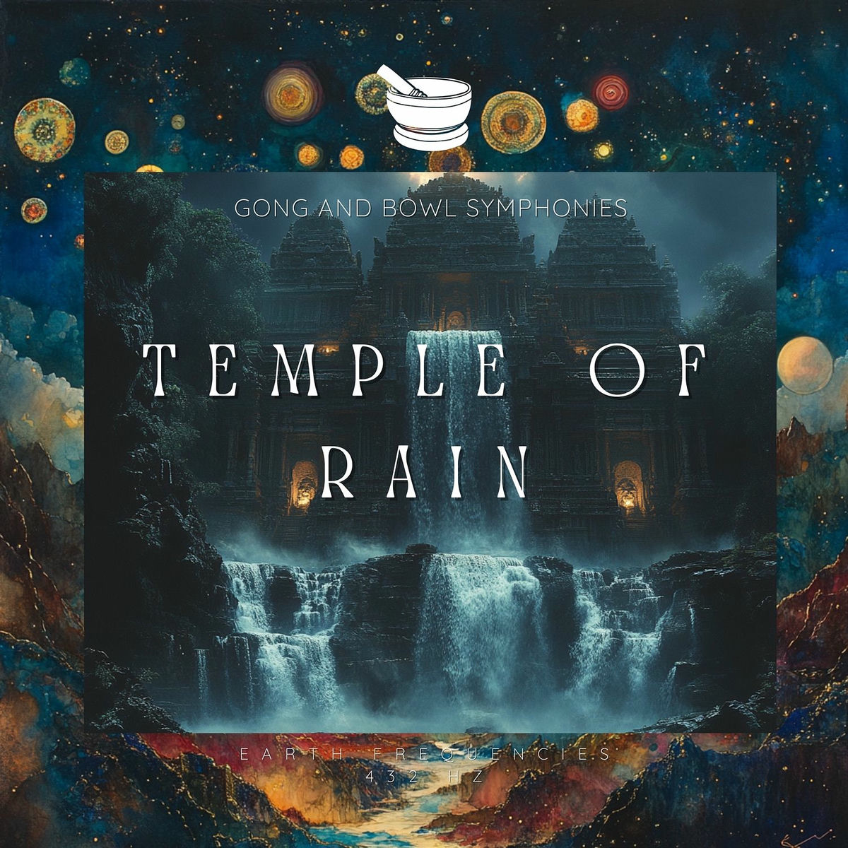 Album cover of Temple of Rain: Gong and Bowl Symphonies at 432 Hz