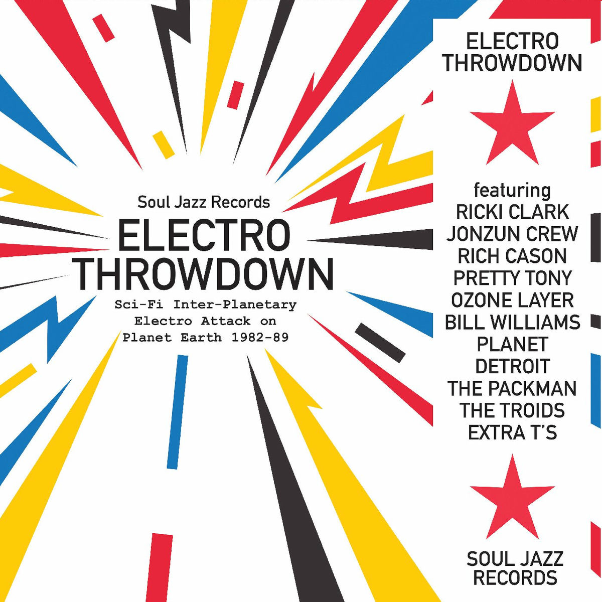 Album cover of Soul Jazz Records presents ELECTRO THROWDOWN – Sci-Fi Inter-Planetary Electro Attack on Planet Earth 1982-89