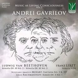 Cover of Music as Living Consciousness, Vol. 2 (Beethoven Op. 10 Nos. 2 & 3, Liszt S. 178, Mozart K. 397, Rachmaninov Op. 3 No. 1)