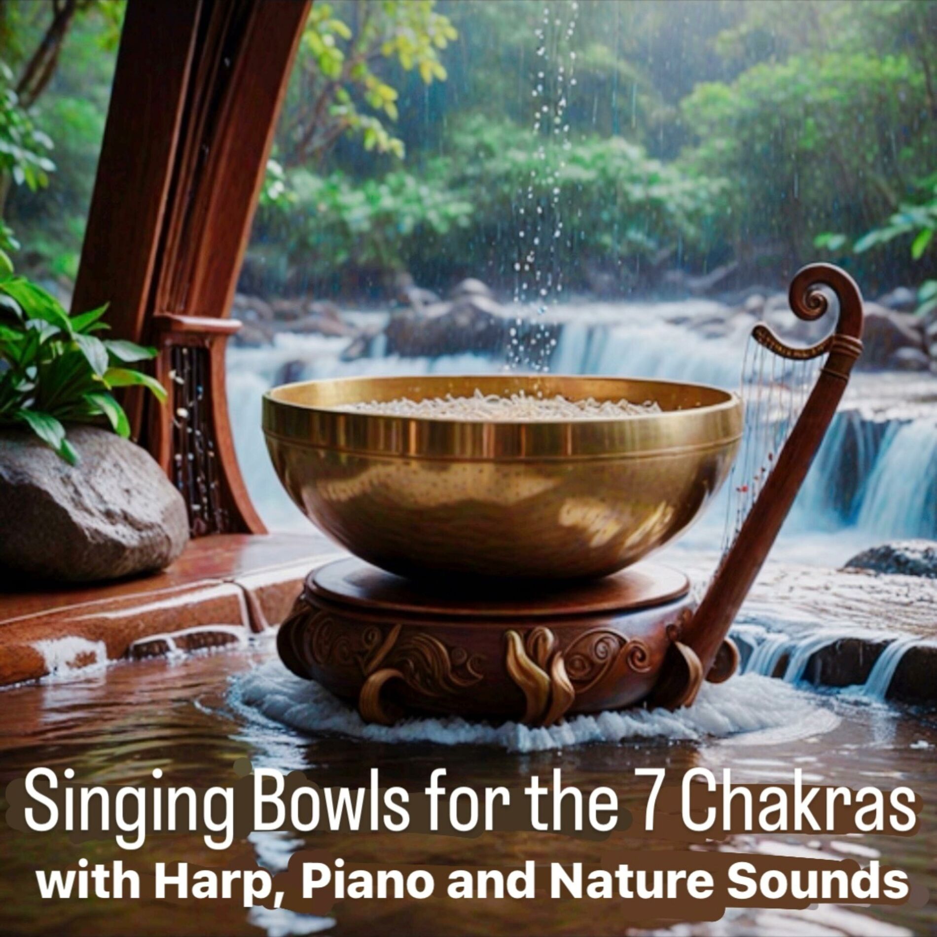 Album cover of Singing Bowls for the 7 Chakras with Harp, Piano, and Nature Sounds