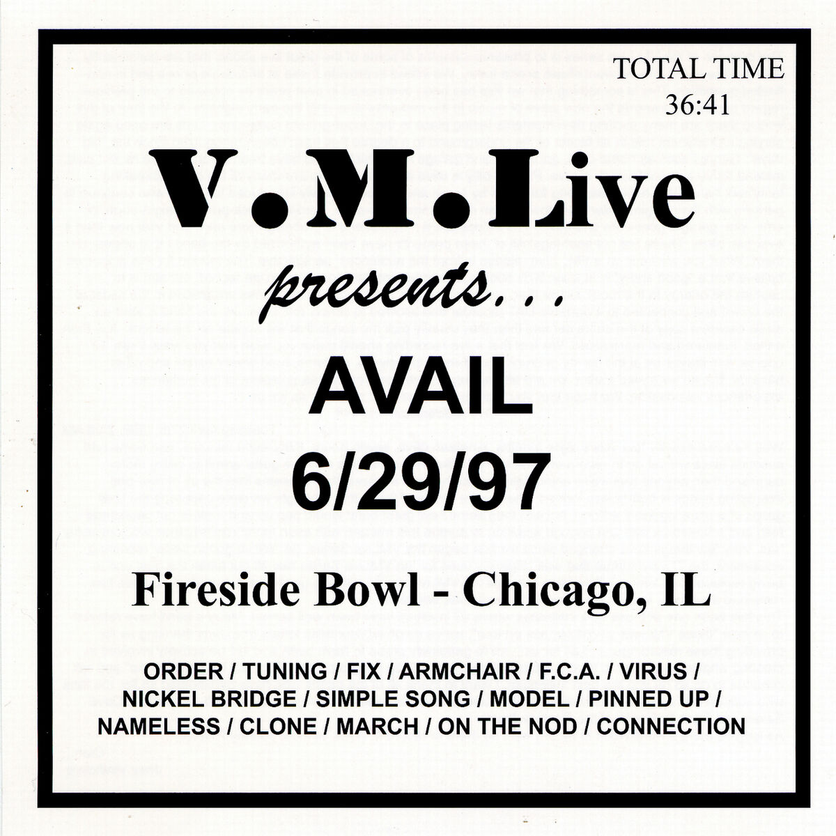 Album cover of V.M.Live Presents Avail 6/29/97
