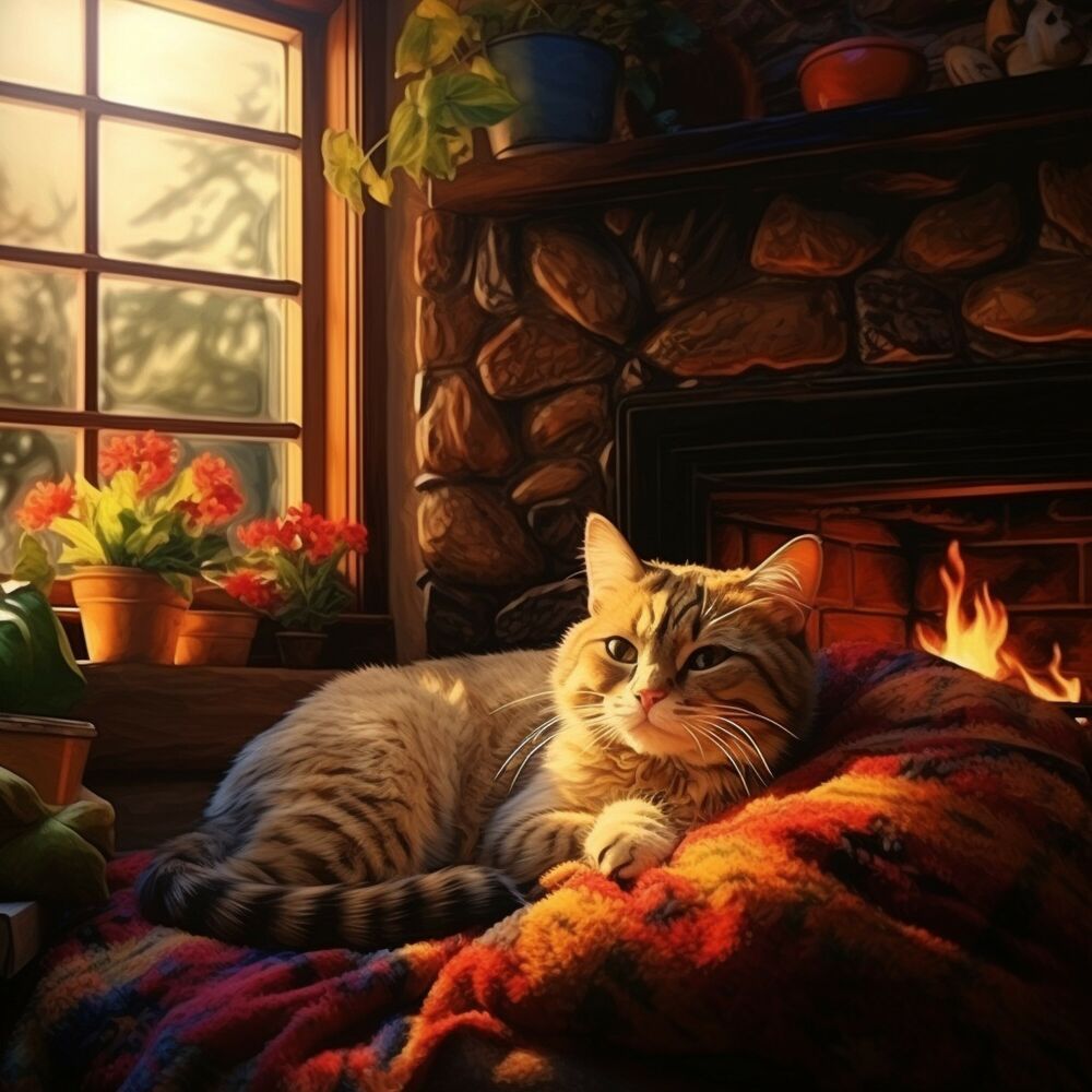 Picture of Cat's Serene in Fire: Harmony in Flames