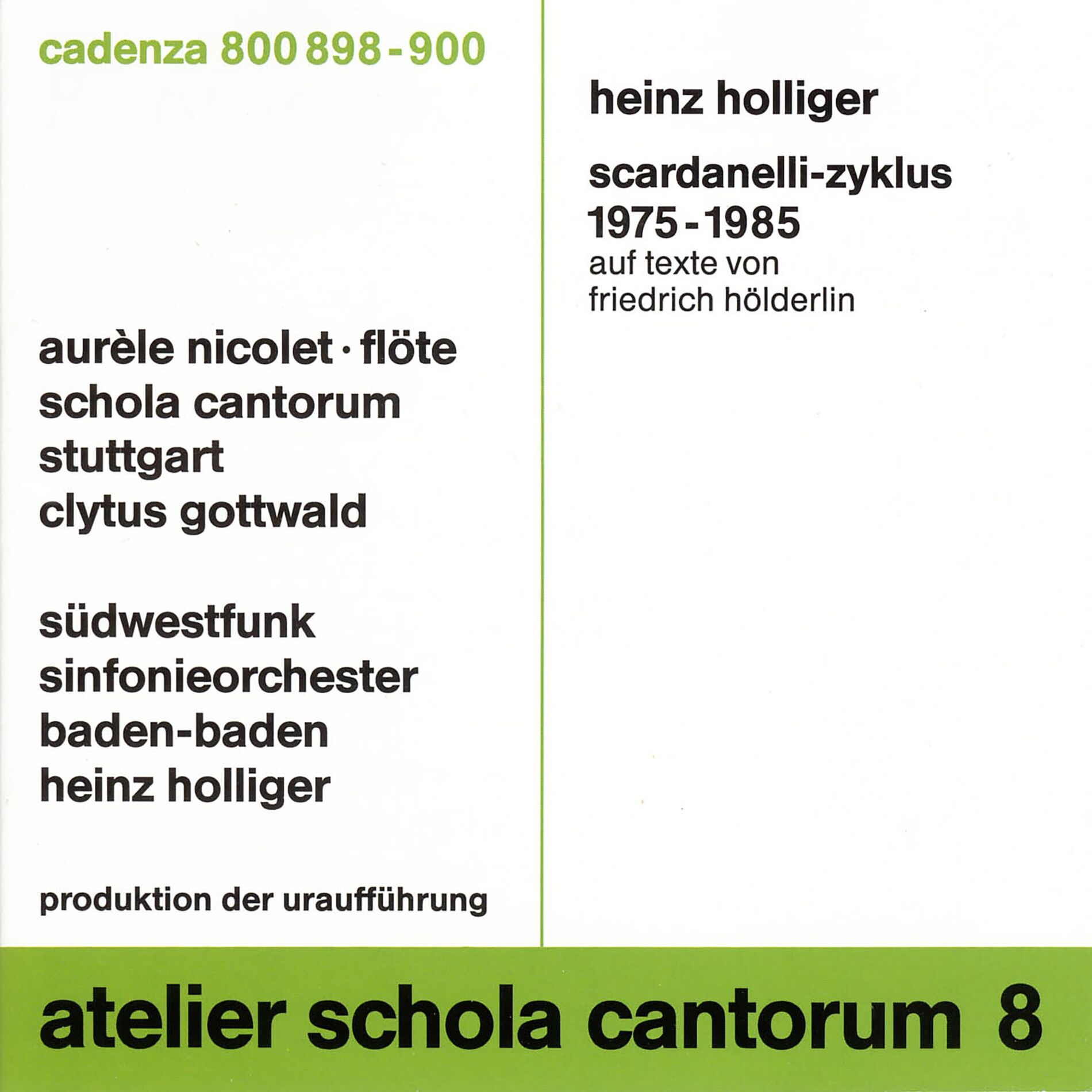 Album cover of Atelier Schola Cantorum Vol. 8: Scardanelli-Zyklus