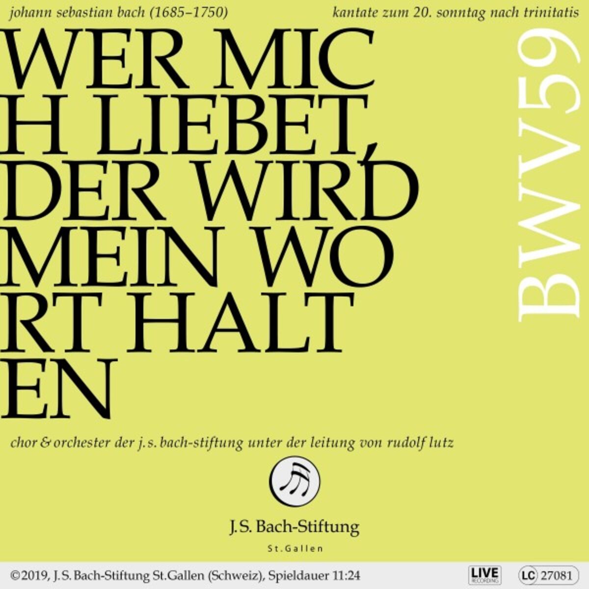 Album cover of Bachkantate, BWV 59 - Wer mich liebet, der wird mein Wort halten (Live)