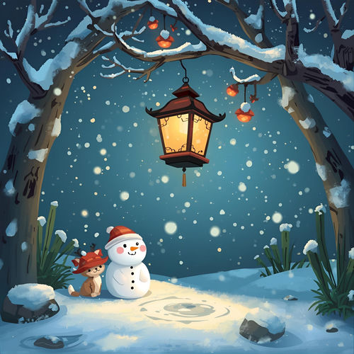 Snow in the Lantern Light