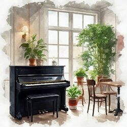 Cover of A collection of relaxing piano background music played in cafes