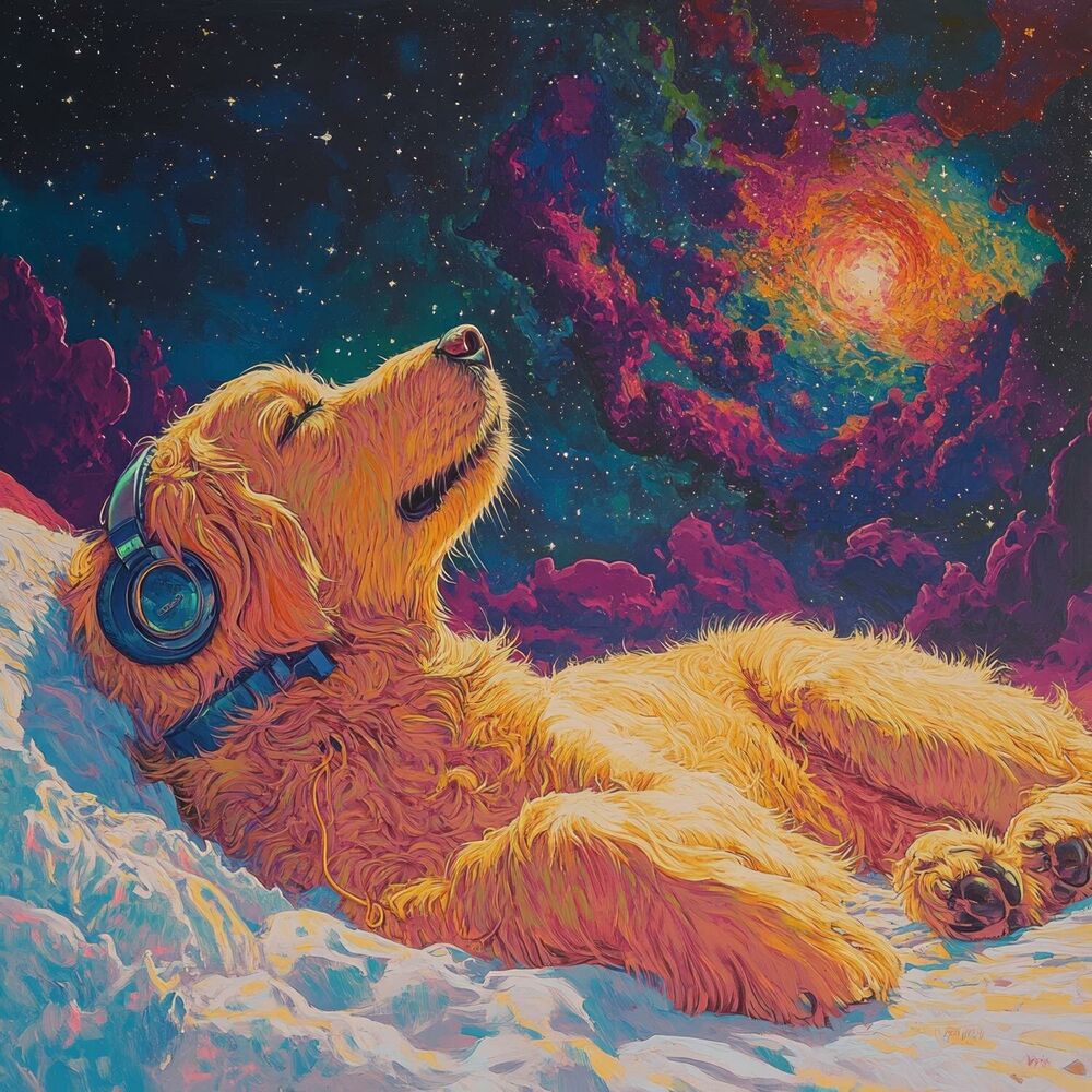 Picture of 花园守护者: 犬类伙伴在开花