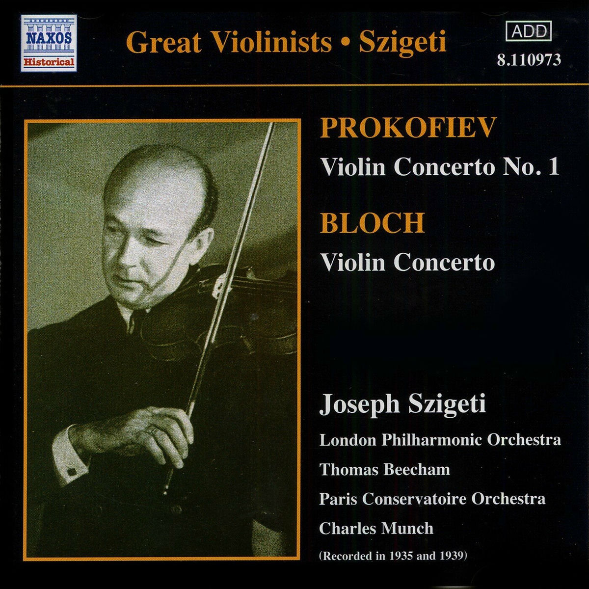 Album cover of Prokofiev / Bloch: Violin Concertos (Szigeti) (1935, 1939)