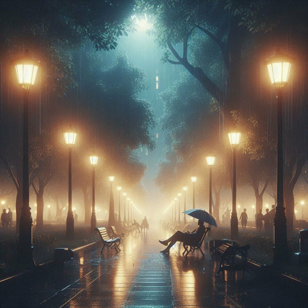 Picture of Heavy Rain at Night in the Square