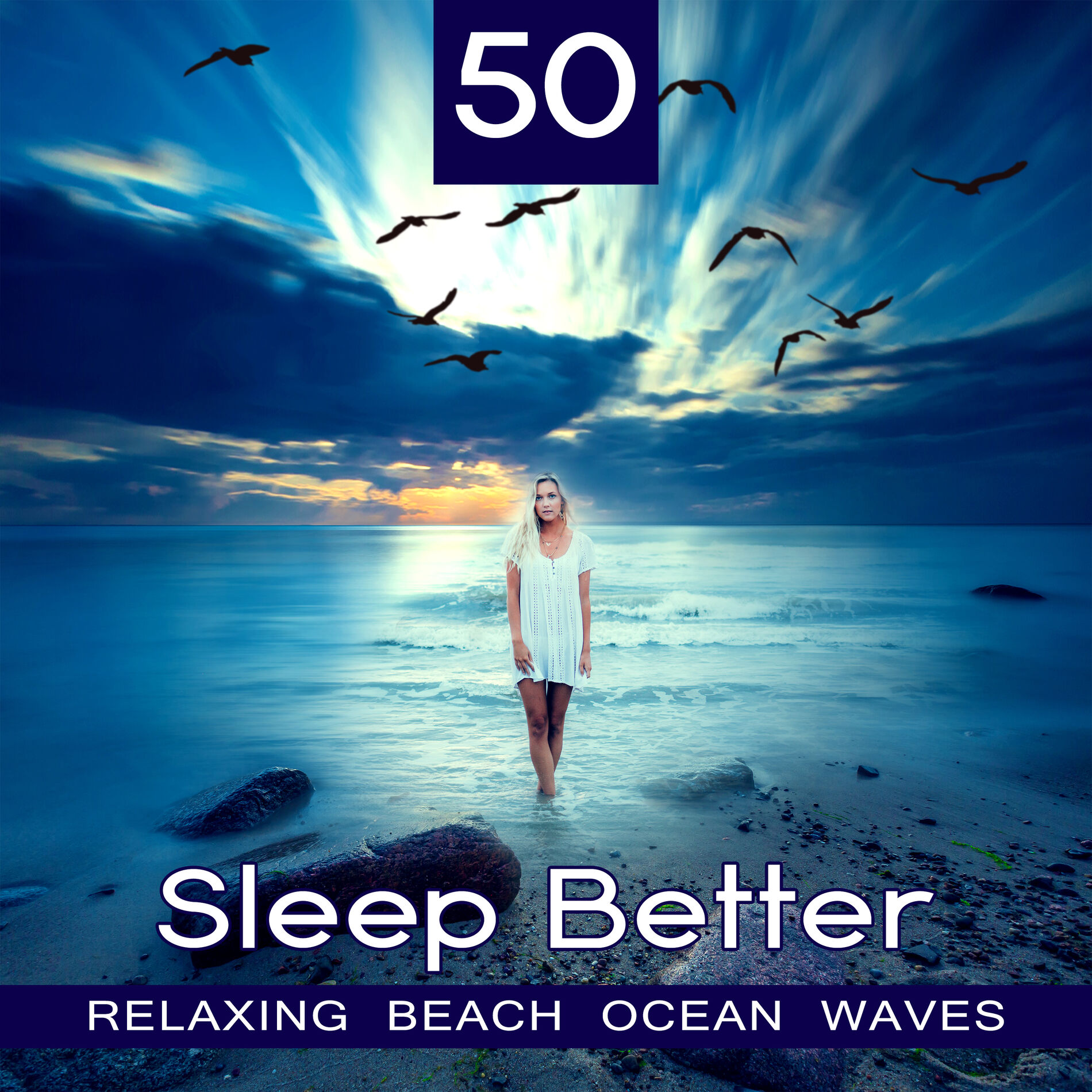 Album cover of 50 Sleep Better: Relaxing Beach Ocean Waves – Music for Deep Sleep, Meditation, Calm Mind, Healing Nature Sounds of the Sea, Water