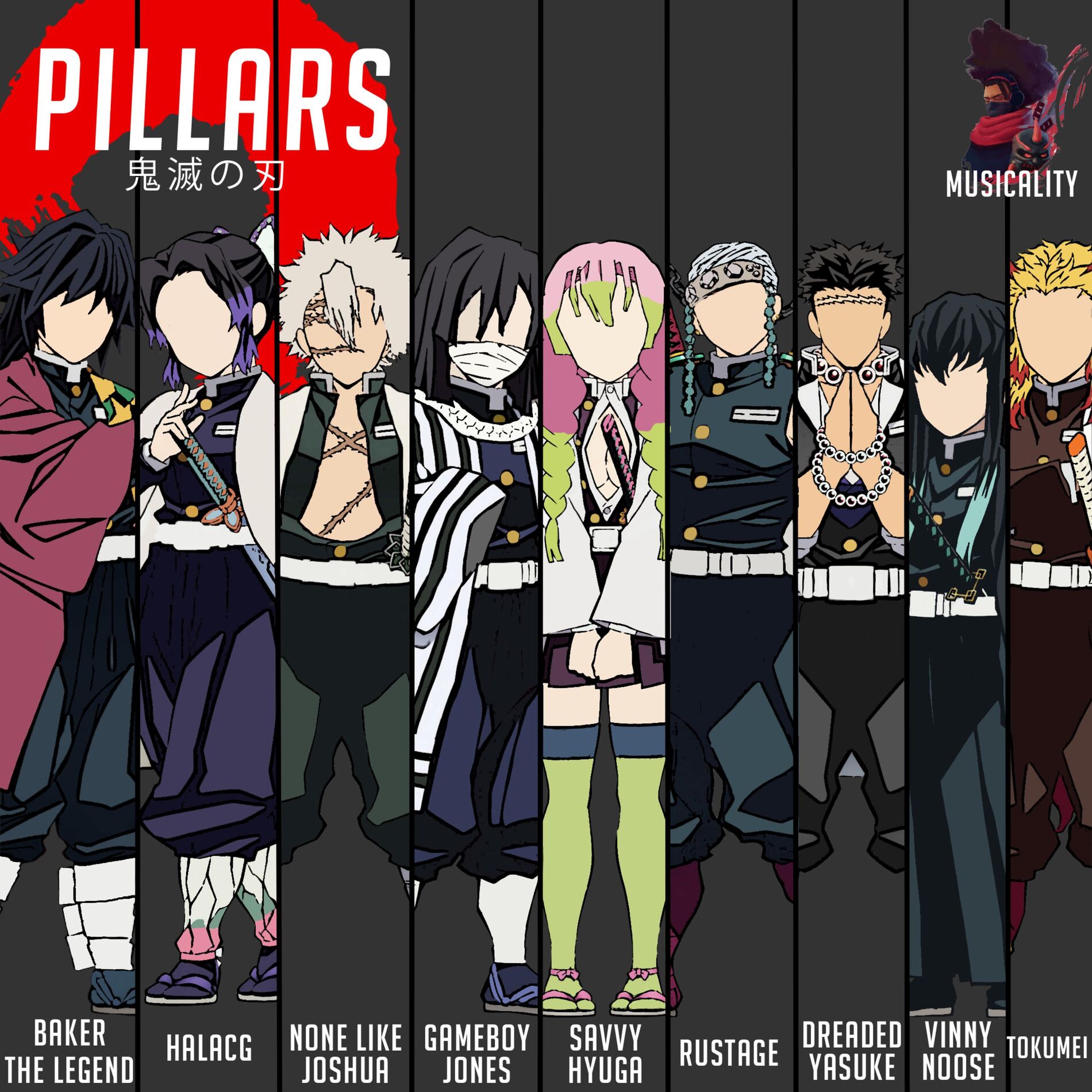 Album cover of Pillars (Demon Slayer) [feat. Baker the Legend, Halacg, GameboyJones, Savvy Hyuga, Rustage, Dreaded Yasuke, Vinny Noose, Tokumei &