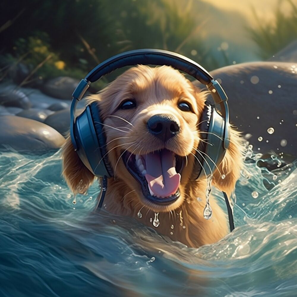 Picture of Paws and Rhythms: Tranquil Tunes Along Water River