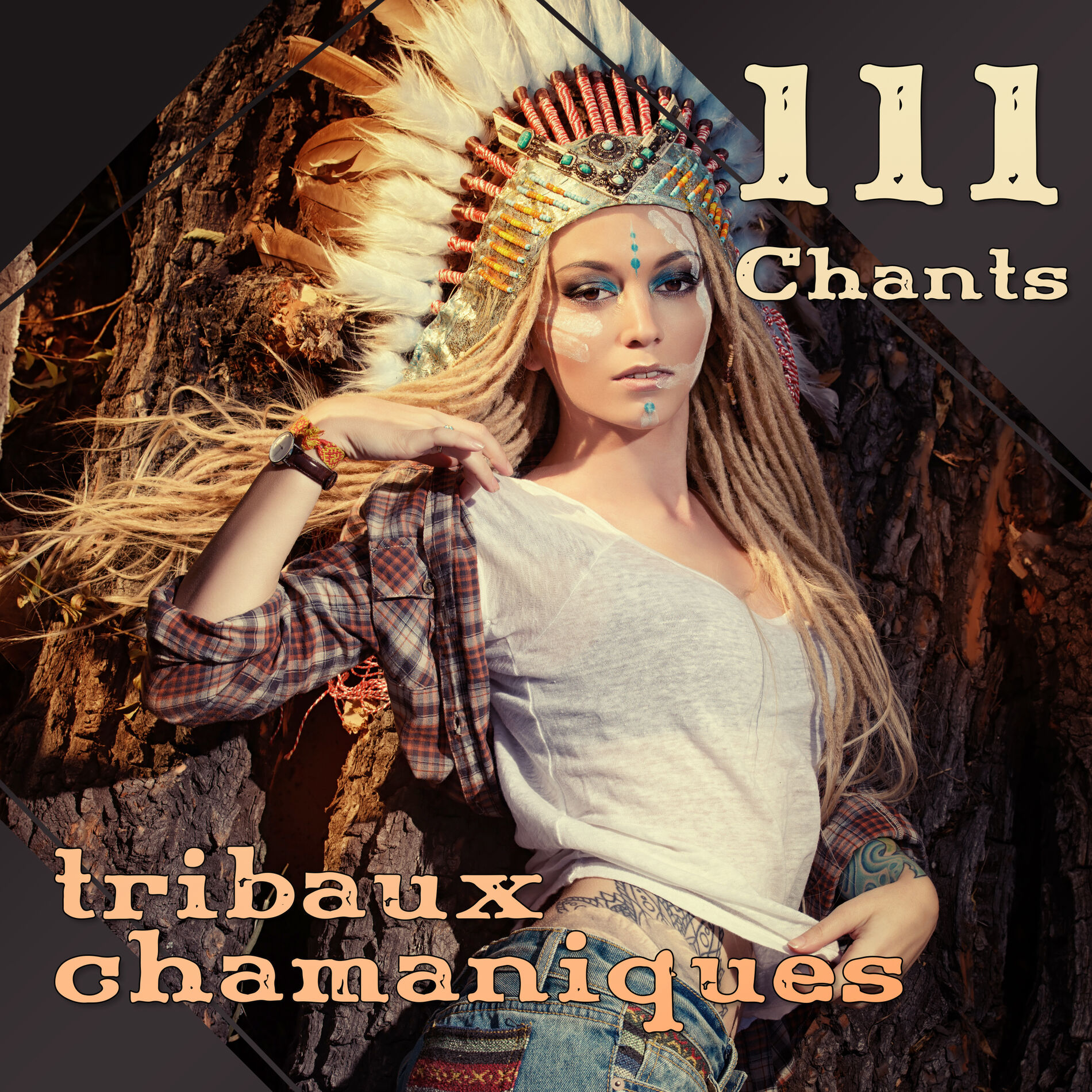 Album cover of 111 Chants tribaux chamaniques: Tambours et chansons pour la danse rituelle, Méditation indienne, Guérison spirituelle, Rêves cham