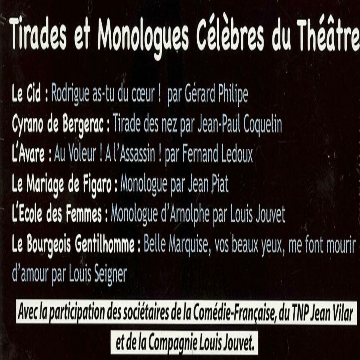Album cover of Tirades et monologues célèbres du théâtre (Trop cool le théâtre)