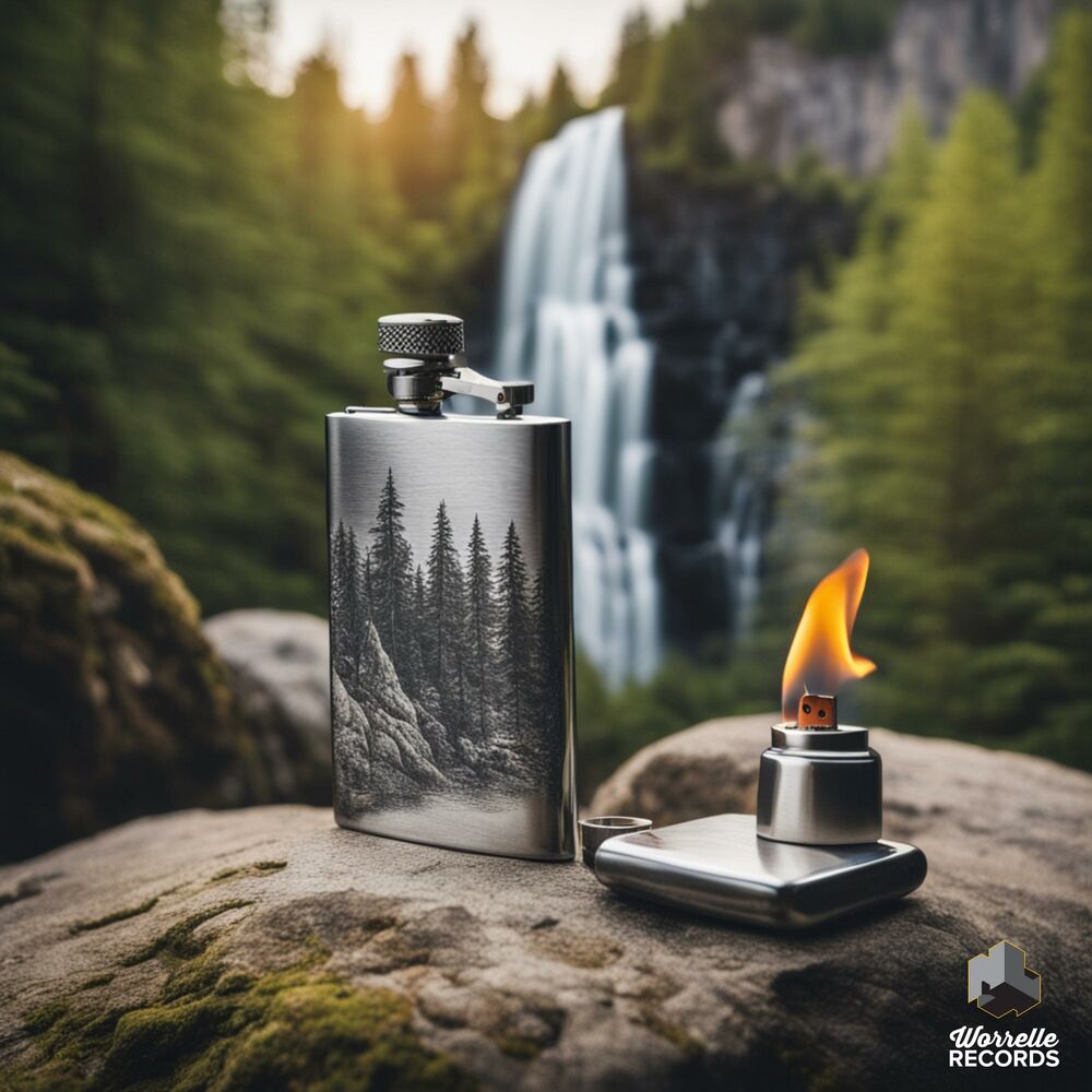 Picture of A Hip Flask And A Lighter
