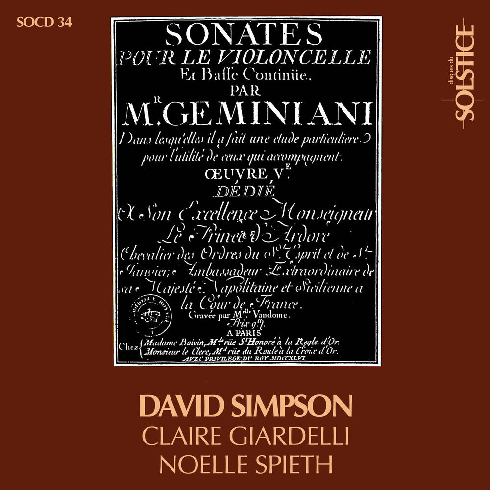 Picture of Geminiani: The 6 Sonatas for Cello and Continuo, Op. 5