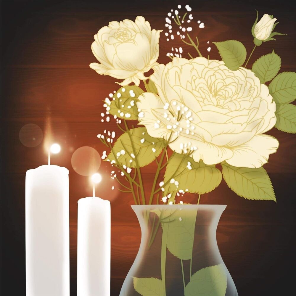 Picture of White Roses by Candlelight