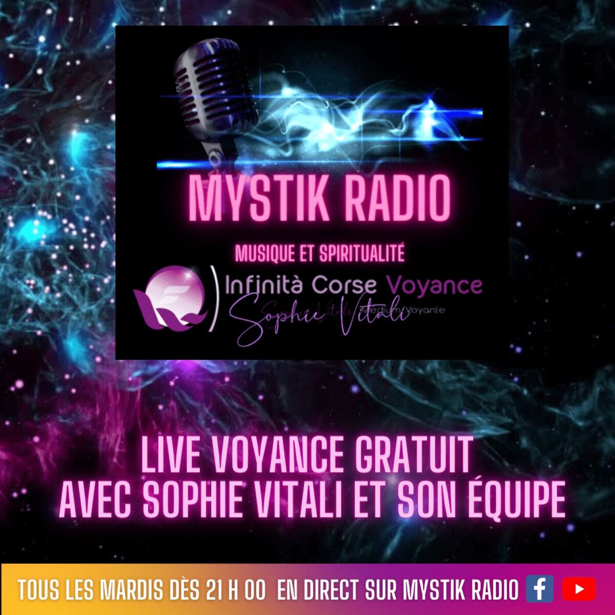 Show cover of Live voyance gratuit tous les mardis dès 21 H 00 sur Mystik Radio avec Sophie Vitali et son équipe de médiums et voyants